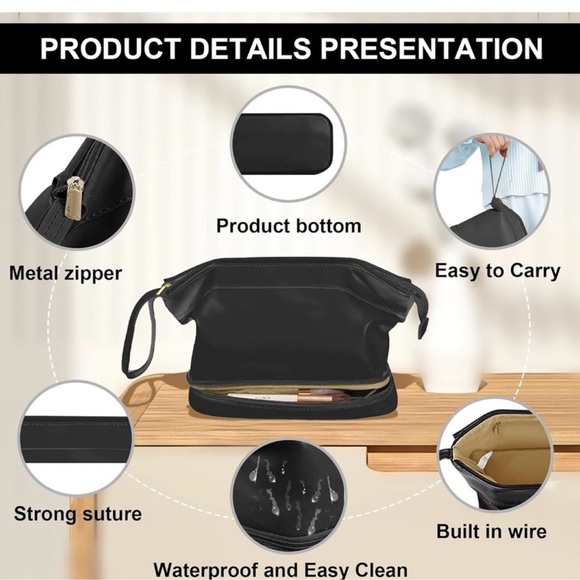 Elegant Black and Gold Toiletry Bag for Travel - Picture 2 of 5